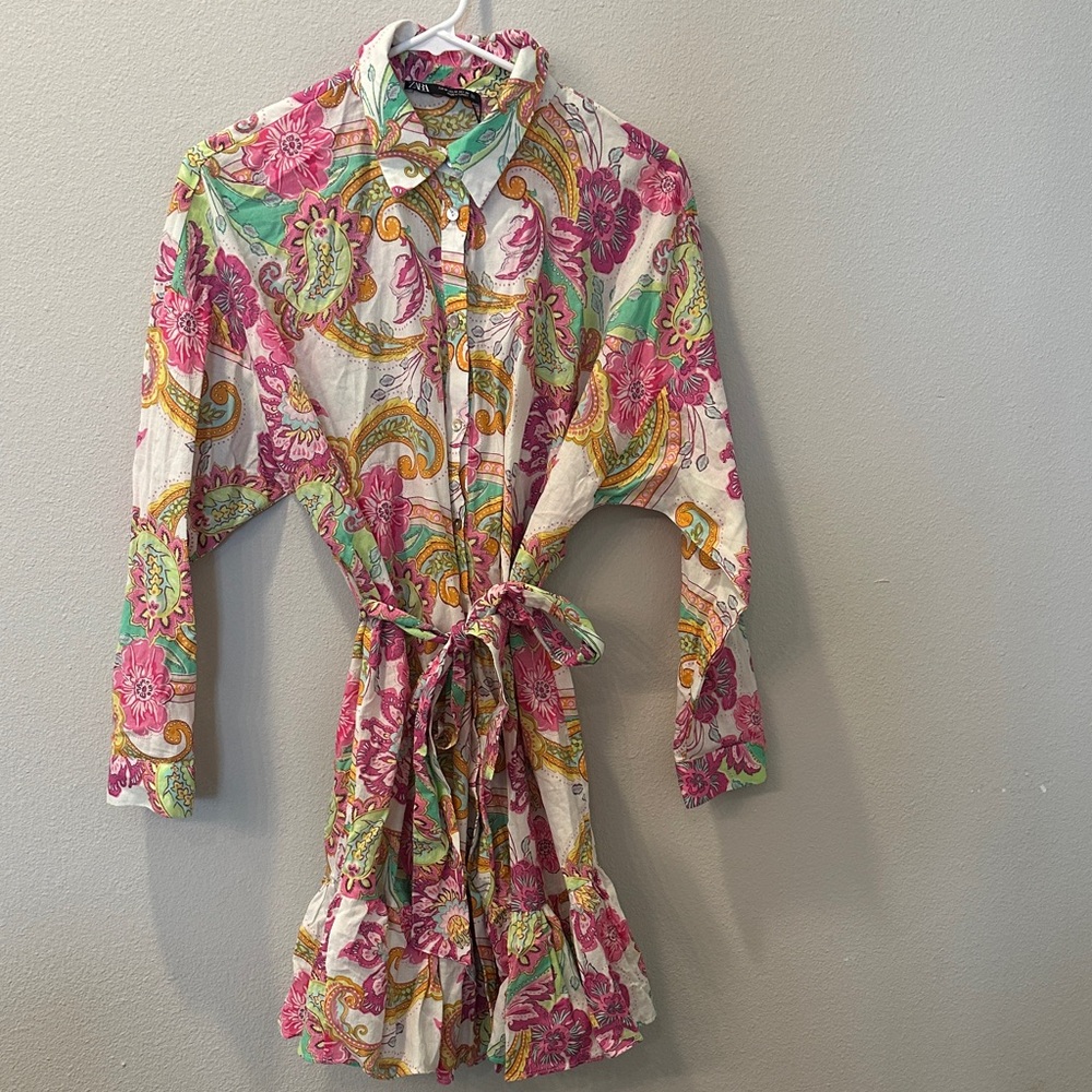 Zara Multicolor Paisley Shirt Dress